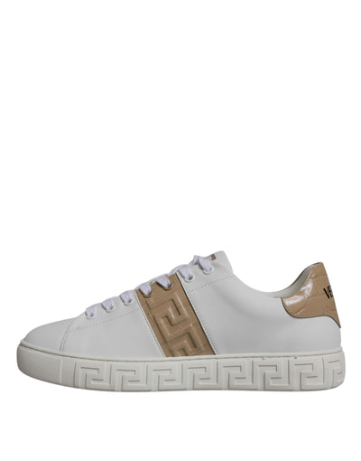 Versace Wit Bruine Greca Print TPU Lage Top Heren Sneakers Schoenen