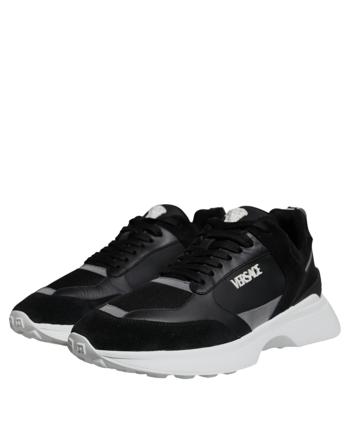 Versace Zwarte Canvas Quad Fabric Medusa Lage Sneakers