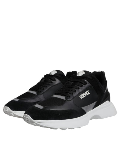 Versace Zwarte Canvas Quad Fabric Medusa Lage Sneakers