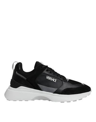 Versace Zwarte Canvas Quad Fabric Medusa Lage Sneakers