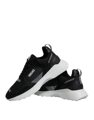 Versace Zwarte Canvas Quad Fabric Medusa Lage Sneakers