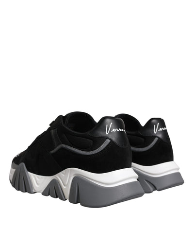 Baskets basses épaisses Versace en cuir noir et néoprène Squalo Shoes