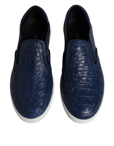 Dolce &amp; Gabbana Blauwe Croc Exotische Leren Heren Sneakers