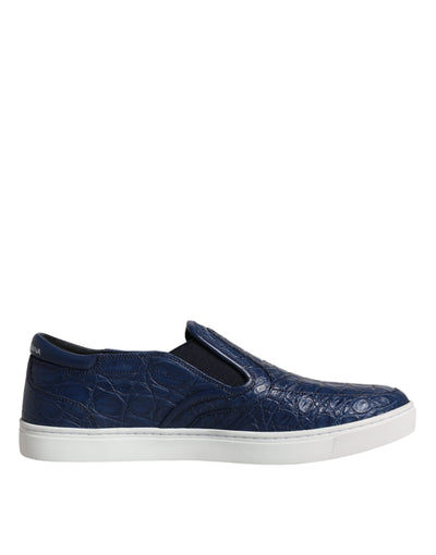 Dolce &amp; Gabbana Blauwe Croc Exotische Leren Heren Sneakers