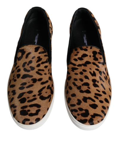 Dolce &amp; Gabbana Bruine Kalfsleren Bont Luipaard Heren Sneakers Schoenen