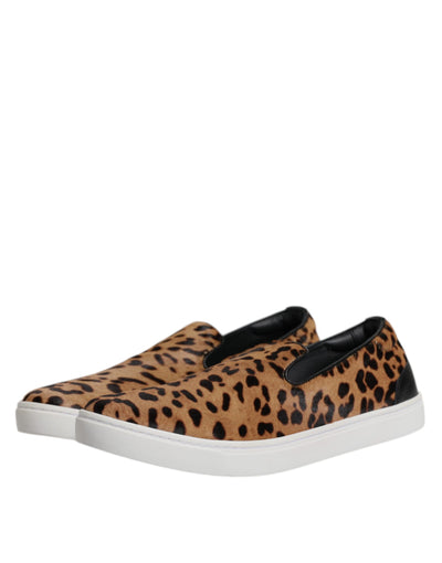 Dolce &amp; Gabbana Bruine Kalfsleren Bont Luipaard Heren Sneakers Schoenen
