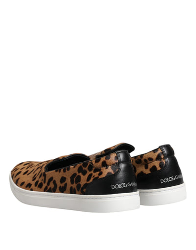 Dolce &amp; Gabbana Bruine Kalfsleren Bont Luipaard Heren Sneakers Schoenen