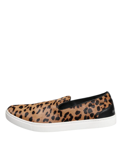 Dolce &amp; Gabbana Bruine Kalfsleren Bont Luipaard Heren Sneakers Schoenen