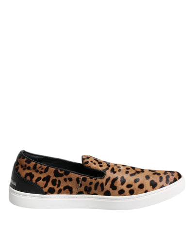 Dolce &amp; Gabbana Bruine Kalfsleren Bont Luipaard Heren Sneakers Schoenen