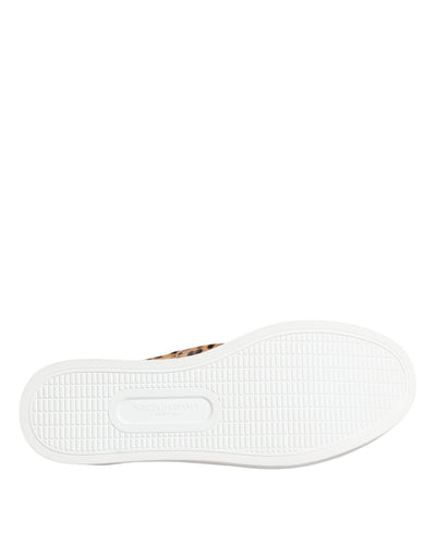 Dolce &amp; Gabbana Bruine Kalfsleren Bont Luipaard Heren Sneakers Schoenen