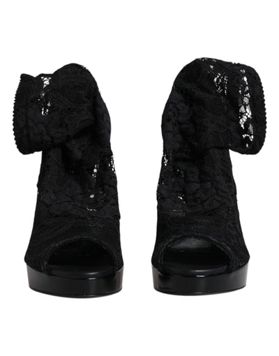 Bottes en dentelle extensible noires Taormina de Dolce &amp; Gabbana