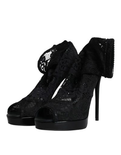 Bottes en dentelle extensible noires Taormina de Dolce &amp; Gabbana