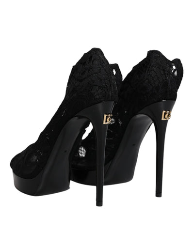 Bottes en dentelle extensible noires Taormina de Dolce &amp; Gabbana