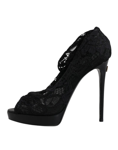 Bottes en dentelle extensible noires Taormina de Dolce &amp; Gabbana