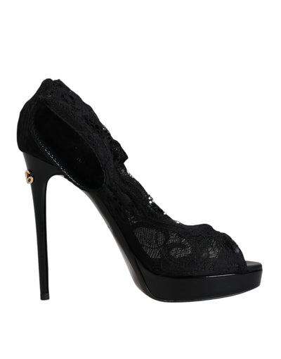 Bottes en dentelle extensible noires Taormina de Dolce &amp; Gabbana