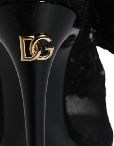 Bottes en dentelle extensible noires Taormina de Dolce &amp; Gabbana