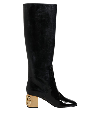 Bottes hautes Vally en cuir verni noir Dolce &amp; Gabbana