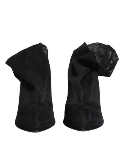 Bottes chaussettes en maille extensible noire en soie Dolce &amp; Gabbana