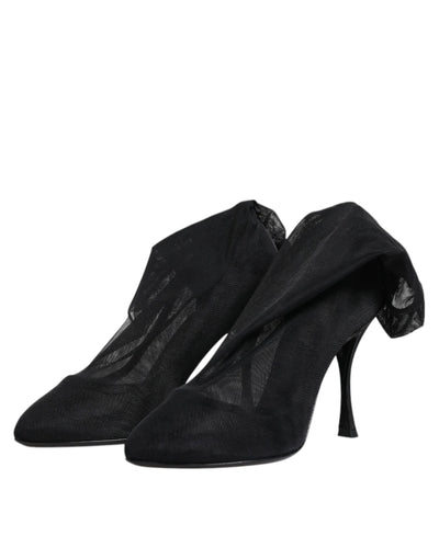 Bottes chaussettes en maille extensible noire en soie Dolce &amp; Gabbana