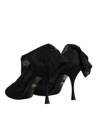 Bottes chaussettes en maille extensible noire en soie Dolce &amp; Gabbana