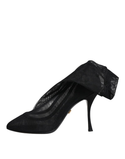 Bottes chaussettes en maille extensible noire en soie Dolce &amp; Gabbana
