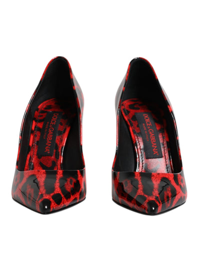 Dolce &amp; Gabbana Rode Luipaard Leren Stiletto Hoge Hakken Pumps Schoenen