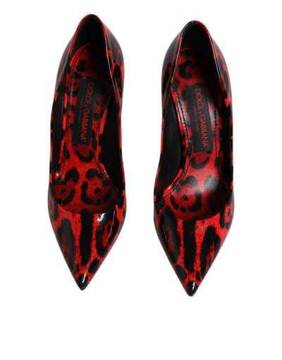 Dolce &amp; Gabbana Rode Luipaard Leren Stiletto Hoge Hakken Pumps Schoenen