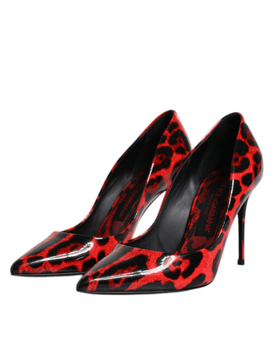 Dolce &amp; Gabbana Rode Luipaard Leren Stiletto Hoge Hakken Pumps Schoenen