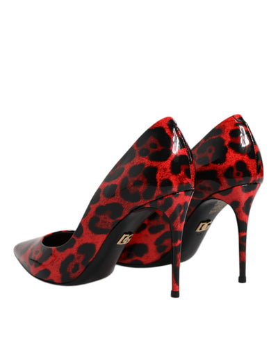 Dolce &amp; Gabbana Rode Luipaard Leren Stiletto Hoge Hakken Pumps Schoenen
