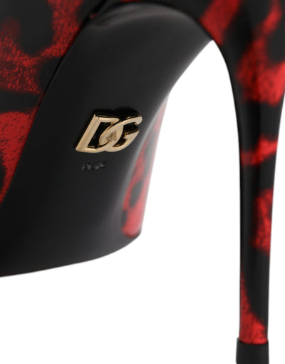 Dolce &amp; Gabbana Rode Luipaard Leren Stiletto Hoge Hakken Pumps Schoenen