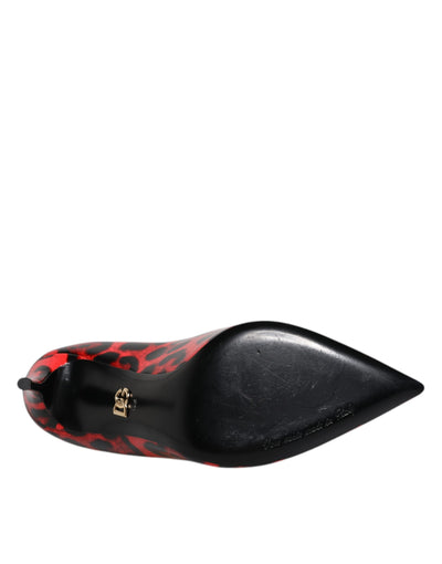Dolce &amp; Gabbana Rode Luipaard Leren Stiletto Hoge Hakken Pumps Schoenen