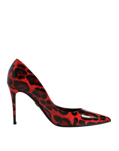 Dolce &amp; Gabbana Rode Luipaard Leren Stiletto Hoge Hakken Pumps Schoenen