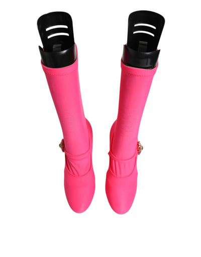 Bottes hautes Dolce &amp; Gabbana en nylon rose et cristaux Vally