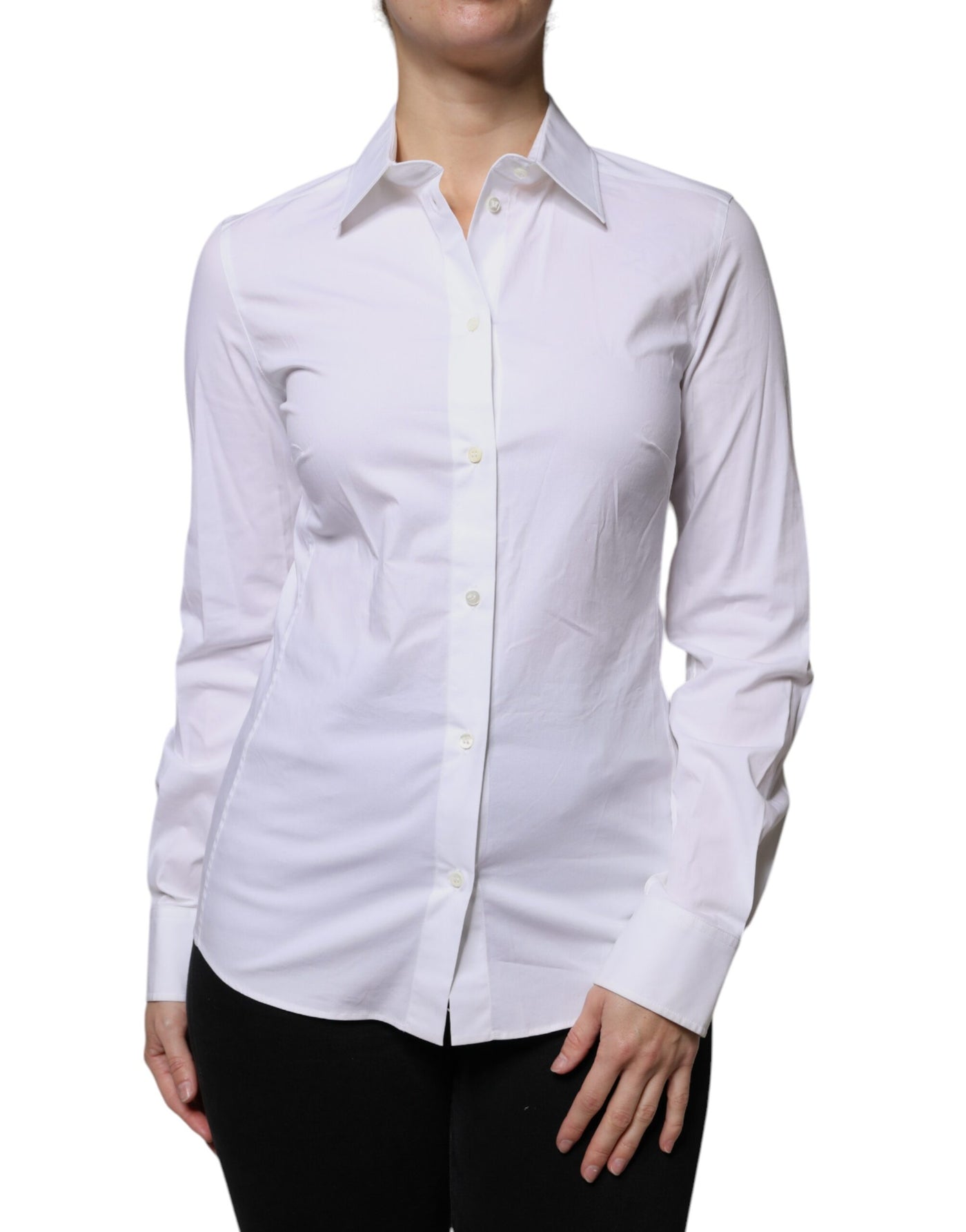 Dolce &amp; Gabbana Wit Katoenen Kraag Shirt met Lange Mouwen