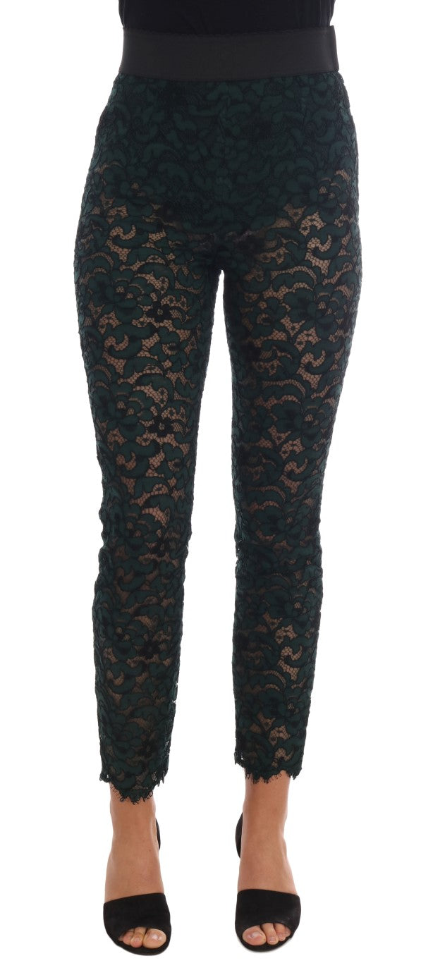 Dolce &amp; Gabbana Groene Bloemen Kanten Legging Broek
