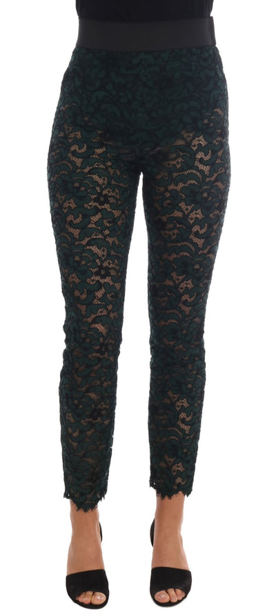 Dolce &amp; Gabbana Groene Bloemen Kanten Legging Broek