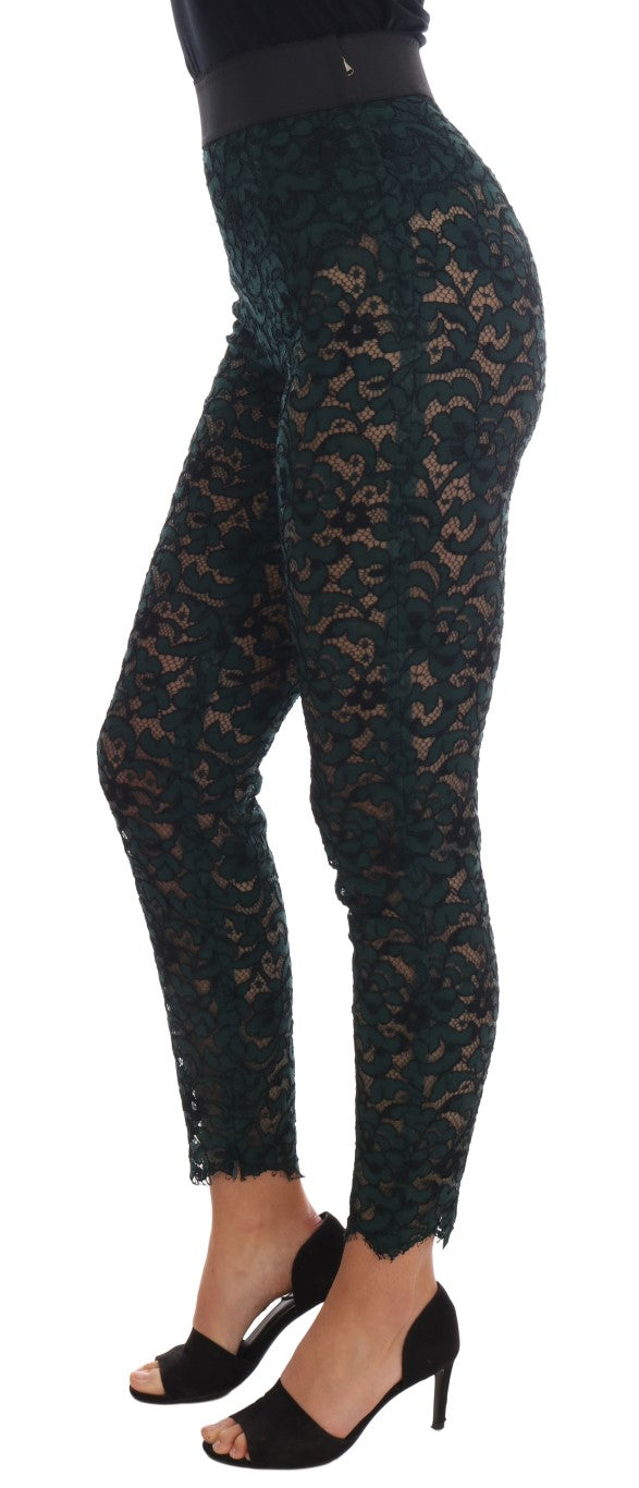 Dolce &amp; Gabbana Groene Bloemen Kanten Legging Broek