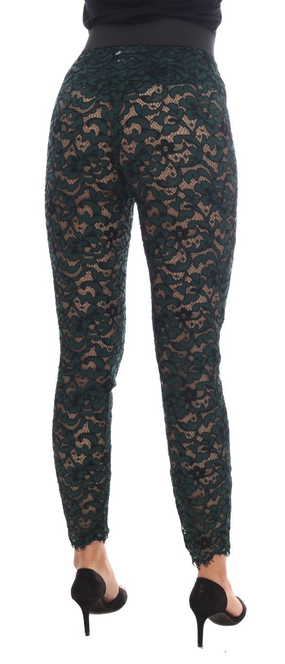 Dolce &amp; Gabbana Groene Bloemen Kanten Legging Broek