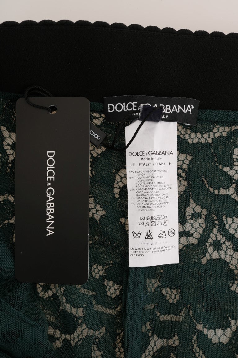 Dolce &amp; Gabbana Groene Bloemen Kanten Legging Broek