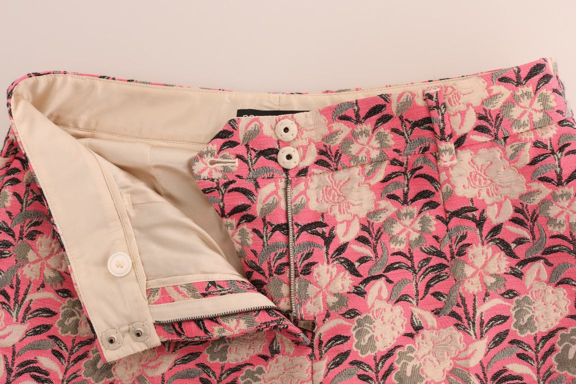 Dolce &amp; Gabbana roze capribroek met bloemenbrokaat