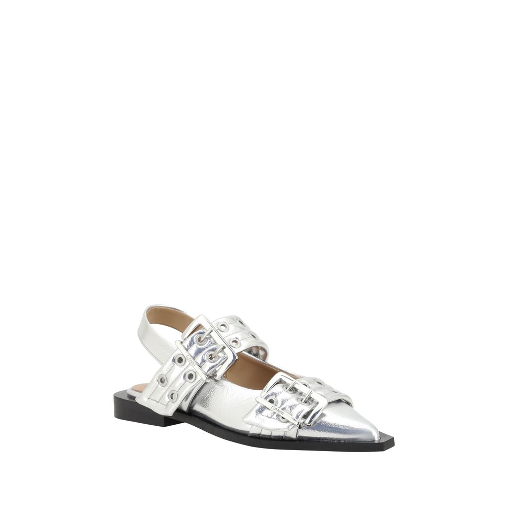 Ganni Buckle Metallic Ballerina's