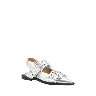 Ganni Buckle Metallic Ballerina's