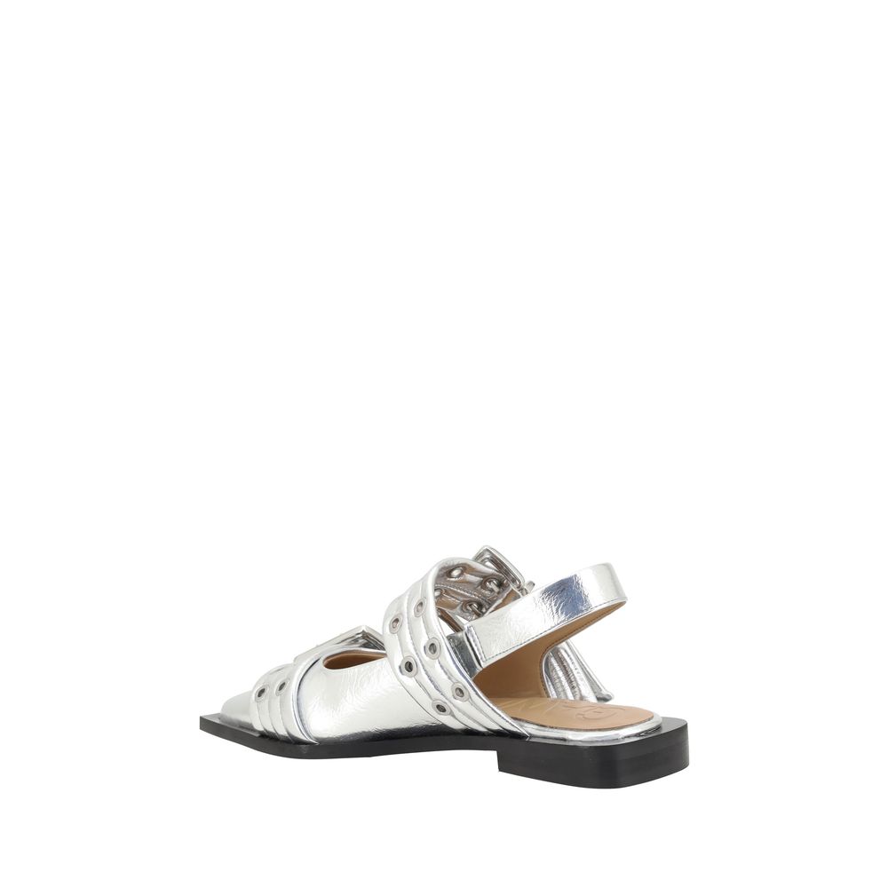 Ganni Buckle Metallic Ballerina's