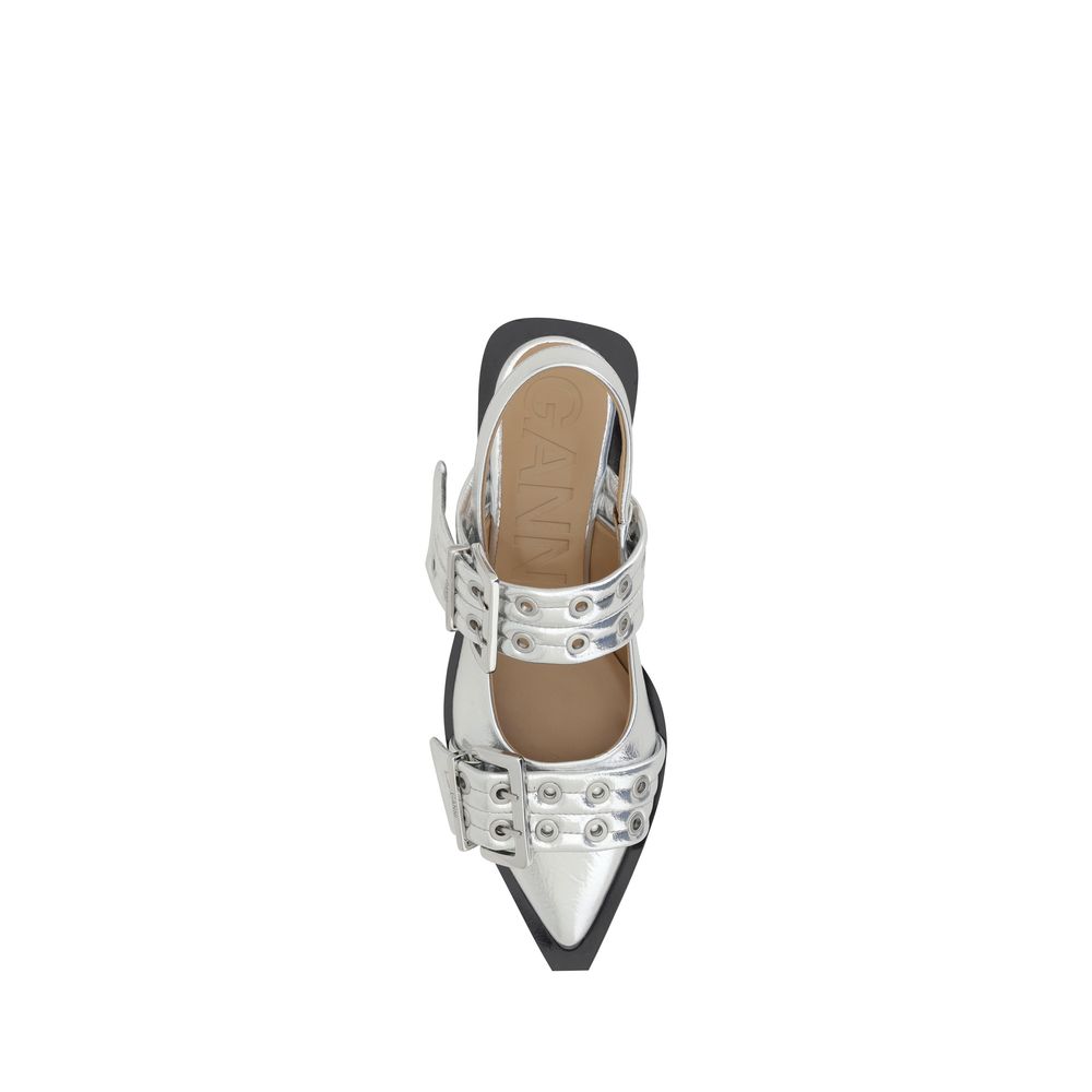 Ganni Buckle Metallic Ballerina's