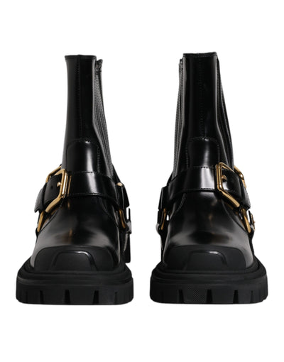 Dolce &amp; Gabbana Zwarte Leren Slip On Stretch Trekking Laarzen
