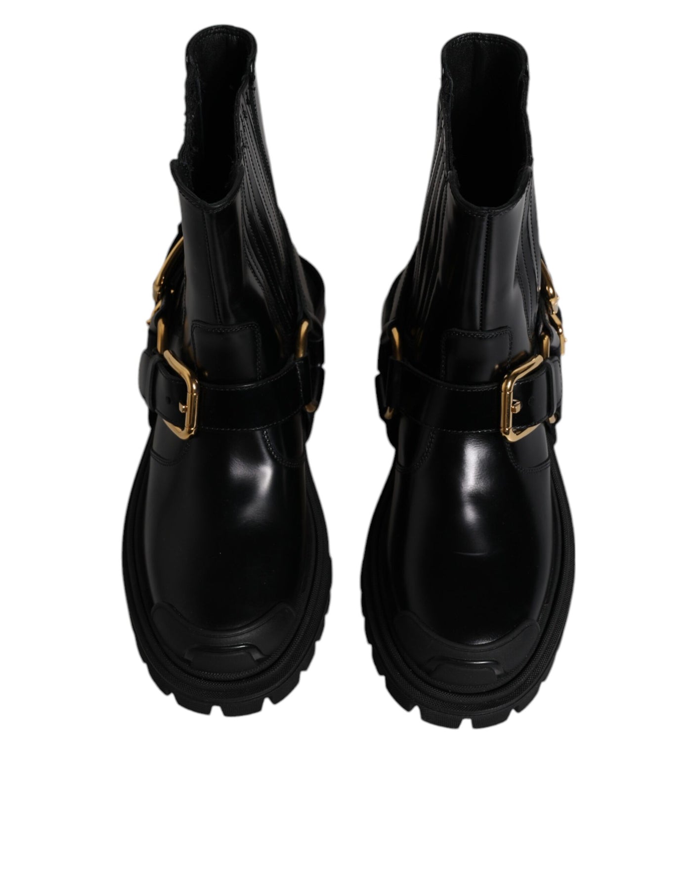 Dolce &amp; Gabbana Zwarte Leren Slip On Stretch Trekking Laarzen