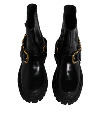 Dolce &amp; Gabbana Zwarte Leren Slip On Stretch Trekking Laarzen