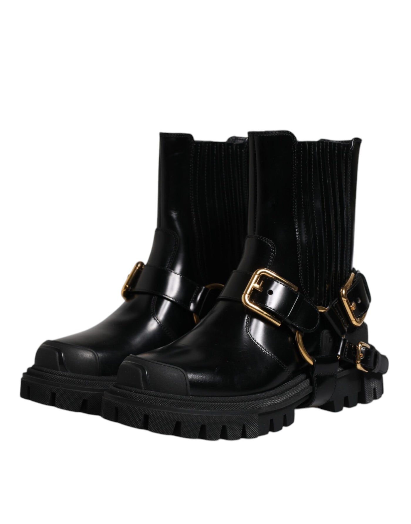 Dolce &amp; Gabbana Zwarte Leren Slip On Stretch Trekking Laarzen