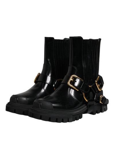 Dolce &amp; Gabbana Zwarte Leren Slip On Stretch Trekking Laarzen