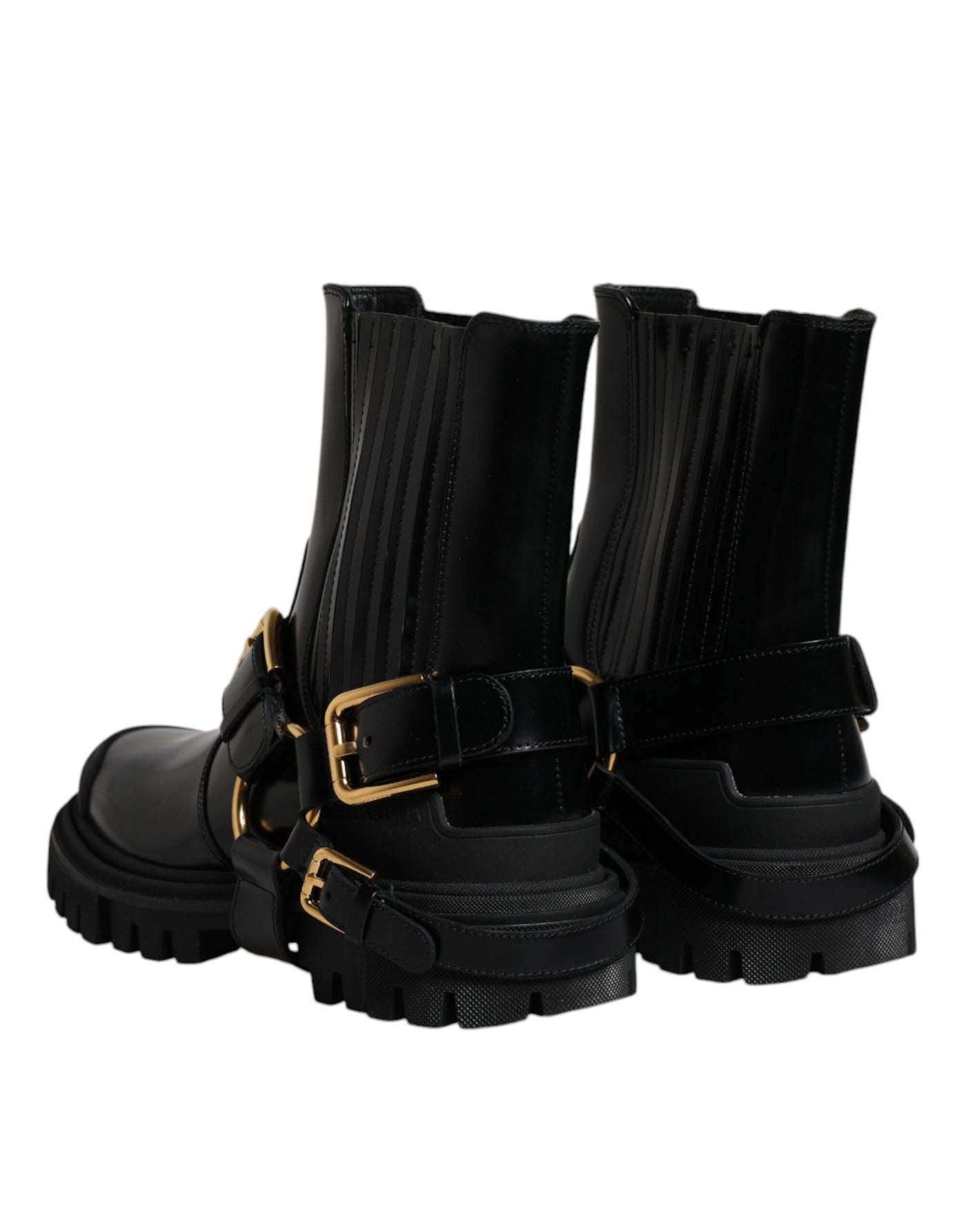 Dolce &amp; Gabbana Zwarte Leren Slip On Stretch Trekking Laarzen